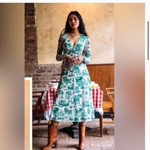 Rachel Antonoff Olivia Dress in Emerald Green Manhunt Toile